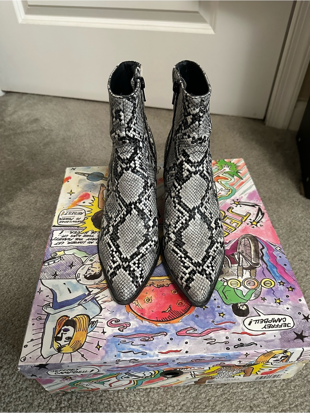 Jeffrey Campbell Snake-Print Ankle Boots - Black & White